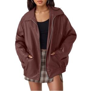 Women's Oversized Brown Leather Jackets Faux Suede Fall